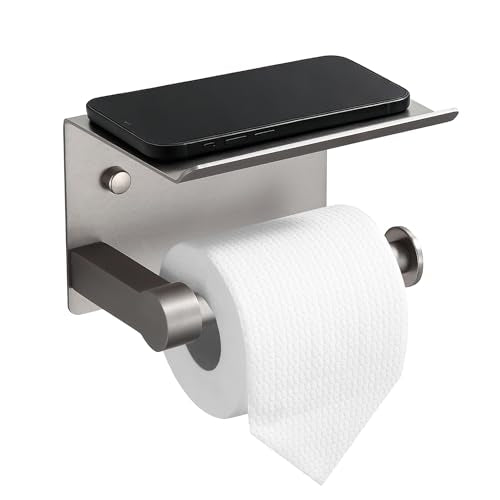 BGL Wall Mounted Toilet Paper Holder with Shelf, Brushed Nickel Bathroom Tissue Holder – Rust-Resistant Toilet Roll Holder for Bathroom Storage - color: Brushed Nickel