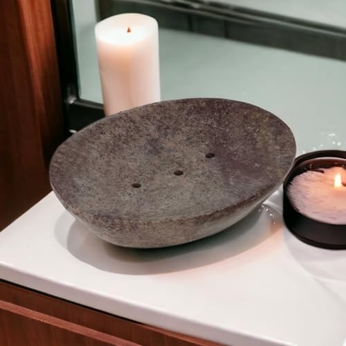 Ajuny Self Draining Soap Dish with Drain Durable Waterfall Stone Soap Tray Holder Soap Saver for Shower, Bathroom, Kitchen, Bathtub Easy Clean - Brown - color: Brown