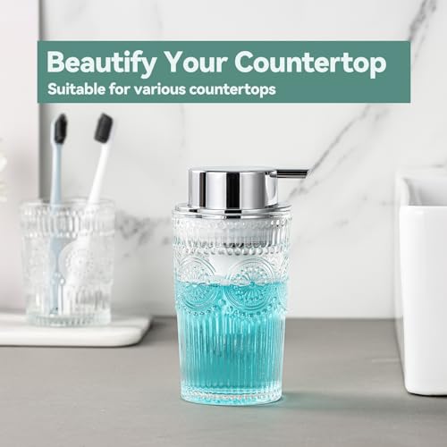 Glass Foaming Soap Dispenser - Foam Hand Soap Dispenser Bathroom, 10 OZ Clear Refillable Liquid Dispenser for Kitchen Dish Dispenser Silvery Foam Pump - color: Silvery-10 Oz
