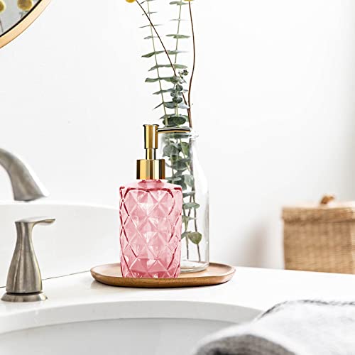 Glass Soap Dispenser with Gold Pump, Bathroom Soap Dispenser, 330ml Hand Foam Lotion Dispenser, Refillable Liquid Soap Bottle for Kitchen, Hand Sanitizer, Lotion (Pink) - color: Pink&gold