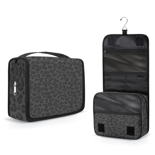 Travel Hanging Toiletry Bag for Women kids, Black Leopard Print Cosmetic Bag Waterproof Makeup Organizer for weekend overnight Bathroom - color: D 05