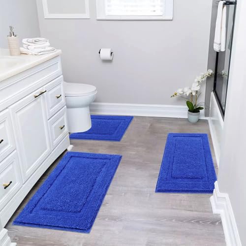 SHACOS Royal Blue Bathroom Rugs Sets 3 Piece Bath Mat U Shaped Toilet Rug | 20x32+ 16x24+ 20x24, Soft Fluffy Microfiber Bath Rugs Set, Non Slip Washable Absorbent Bathroom Floor Mats Carpet Shower Rug - color: Royal Blue, size: 16"x24"+ 20"x32"+U Shape 20