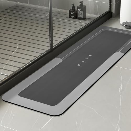 Housego Absorbent Bath Mat Magic Rug, Quick Drying Magic Bath Mat Non-Slip Floor Rug Rubber Backed for Bathroom Kitchen Shower Sink, Water Absorbent (1PC, 16.93''x50'', Dark Gray) - color: Dark Gray, size: 1'5" x 4'2" (Rectangular)