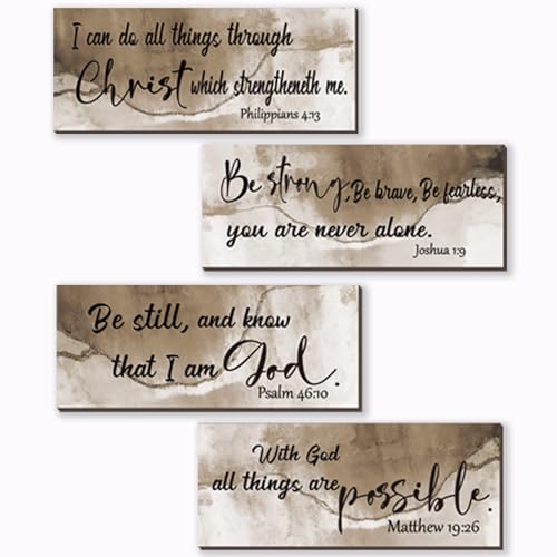4 Pcs Burnt Brown Bathroom Decor Christian Wall Art Abstract Bible Verse Wall Decor Rustic Inspirational Wood Bathroom Accessories For Bedroom Kitchen Office(10 x 4 Inches, Brown) - color: Brown