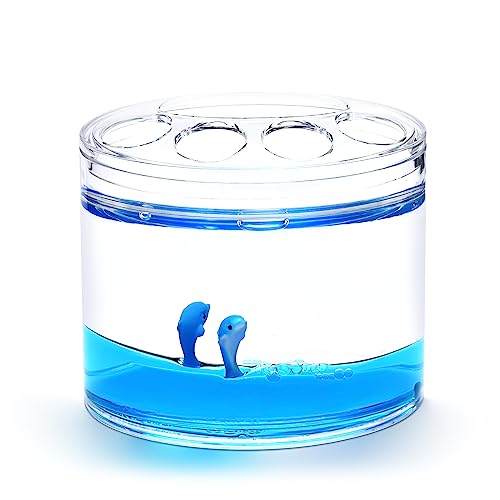 Locco Decor 5 Piece Acrylic Liquid 3D Floating Motion Bathroom Vanity Accessory Set Ocean Cartoon Animal Theme Dolphin Toothbrush Holder, Tumbler, Soap Dispenser, Soap Dish, Toiletbrush Holder Set - size: 5-piece, style: Dolphin