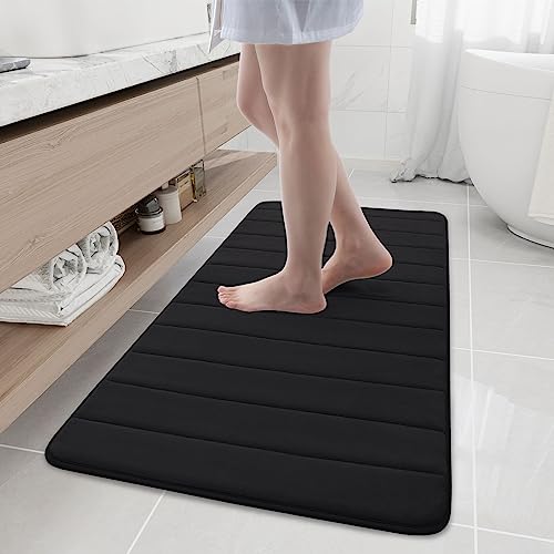 Buganda Memory Foam Bath Mat, 47" x 20", Ultra Soft Bathroom Rugs, Water Absorbent and Machine Washable Bath Rug Runner for Bathroom, Shower, and Tub, Black - color: Black, size: 47" X 20"