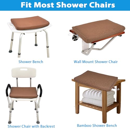 AEROiVi Shower Seat Cushion, Shower Chair Cushion for Transfer Benches in Bathtub, Cushion for Sauna, 3D Mesh Pad with Hook, Slip-Resistant, Design for Elderly, Senior, Handicap Disabled - size: Brown
