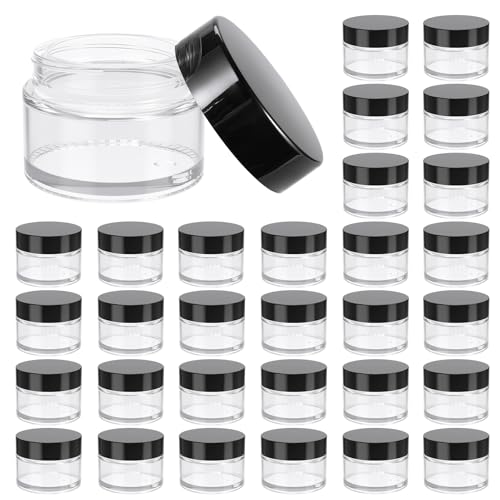 1oz Glass Jar with Lid, Hoa Kinh 30Pack Clear Round Containers Cosmetic Jars with Inner Liners and Black Lids Travel Jars for Storing Lip and Body Scrub, Lotion, Body Butter, Bath Salts, Liquid - color: Clear, size: 1oz-30Pack Clear