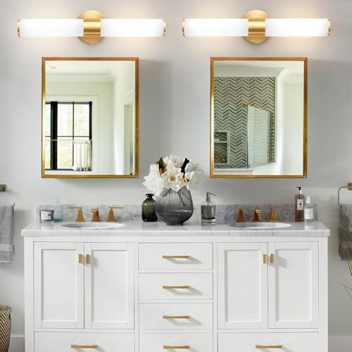 Gold Bathroom Light Fixtures, Vanity Lights for Mirror with Milk Glass Shade, 20 Inch Up and Down Wall Sconces for Bathroom Bedroom Living Room Hallway - Bulb Not Included - color: Gold-C