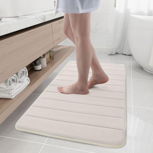 Buganda Memory Foam Bath Mat, 44" x 24", Ultra Soft Bathroom Rugs, Water Absorbent and Machine Washable Bath Rug Runner for Bathroom, Shower, and Tub, Cream - color: Cream, size: 44" X 24"