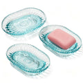 Foraineam 3 Pack Glass Soap Dish, Decorative Embossed Bar Soap Saver Tray Holder for Shower Room, Bathtub, Bathroom Counter, Kitchen Sink