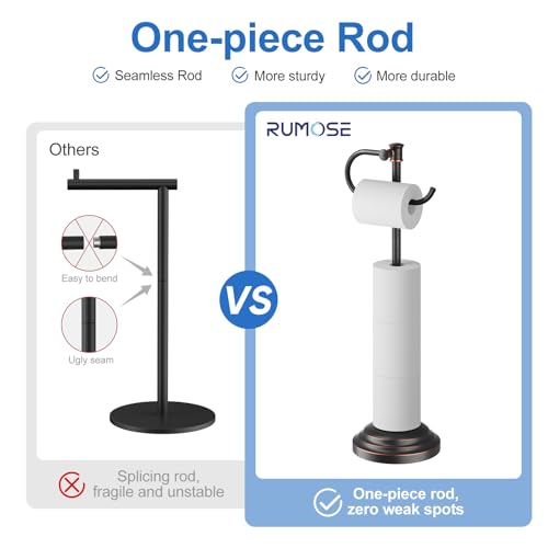 RUMOSE Toilet Paper Holder Stand for Floor, Oil Rubbed Bronze Bathroom Free Standing Toilet Tissue Roll Holder with Storage, Adjustable 17-25 Inch, SUS304 Stainless Steel - color: Oil Rubbed Bronze