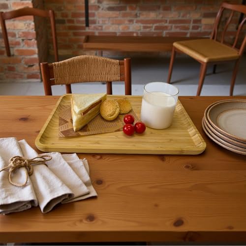 Bamboo Serving Tray Rectangle Platter Small, 1, 14.2" x 9.5" x 0.8" | Durable, Breakfast Dinner Food Bed Tray, For Eating, Kitchen Restaurants Patty,Display - size: 14.2" x 9.5" x 0.8"