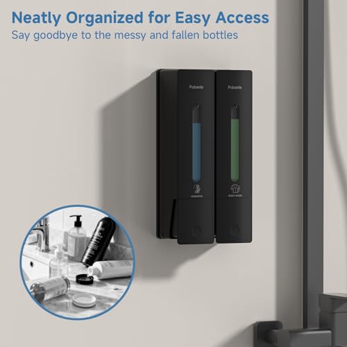Shampoo Dispenser for Shower - Shower Soap Dispenser Wall Mounted No Drill - Shampoo Body Wash Dispenser 2 Chamber - Easy Install for Bathroom Hotel Black 800ml - color: Black