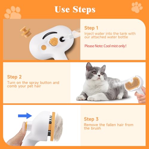 Pet Steam Brush for Dog & Cat – 3-in-1 Spray Hair Removal Comb for Shedding & Grooming, Softens Fur & Reduces Static – Water Brush for Long & Short Coats, Bath-Hating Pets, Includes Waterless Shampoo - size: 7.8"-240ML