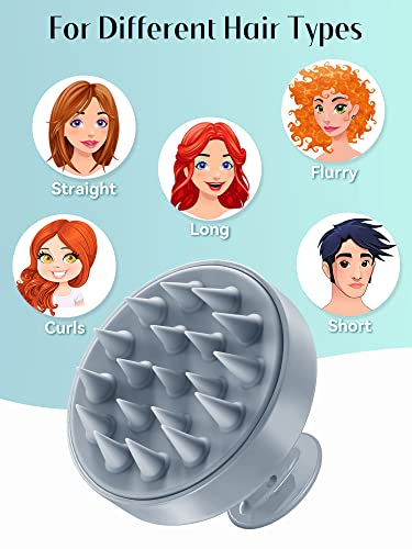 HEETA Scalp Massager Hair Growth, Soft Silicone Scalp Scrubber Shampoo Brush for Exfoliation, Dandruff Removal Head Massage Stress Relax, Wet & Dry Use for Thick Thin Curly Hair Care, Sky Gray - color: 04-sky Gray