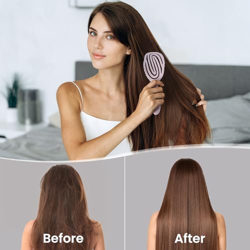 AIMIKE Hemp-Relax Detangler Hair Brush, Eco-Friendly Detangling Brush for Wavy Straight Hair, Vented Hairbrush w/Soft Bristles, Glide Through Tangles with Ease for Women, Kids, Wet & Dry Hair - color: Purple