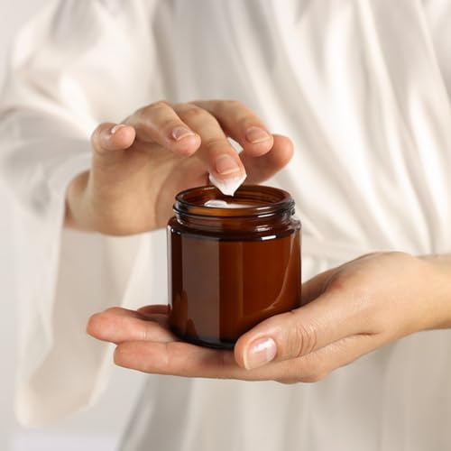 4 Oz Glass Jars with Lids, 12 Pack Thick Amber Glass Jar with Inner Lid and Black Lid, Leakproof Round Airtight Empty Cosmetic Containers for Lotion Cream Body Butter and Candle Making