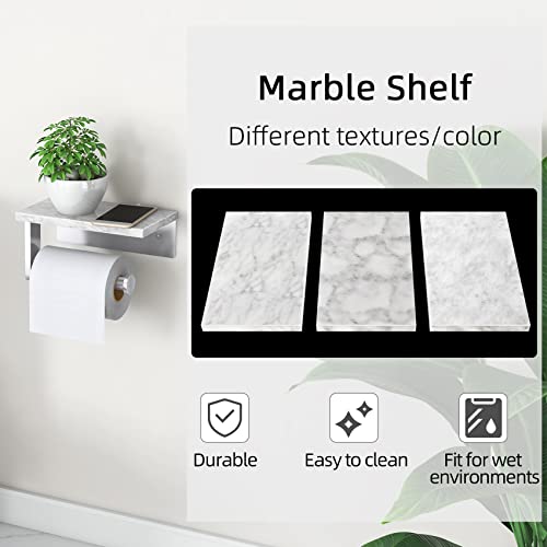 Gypie Brushed Nickel Toilet Paper Holder with Natural Marble Shelf, Screw Wall Mounted, Tissue Roll Holder for Bathroom Washroom - color: Brushed Nickel
