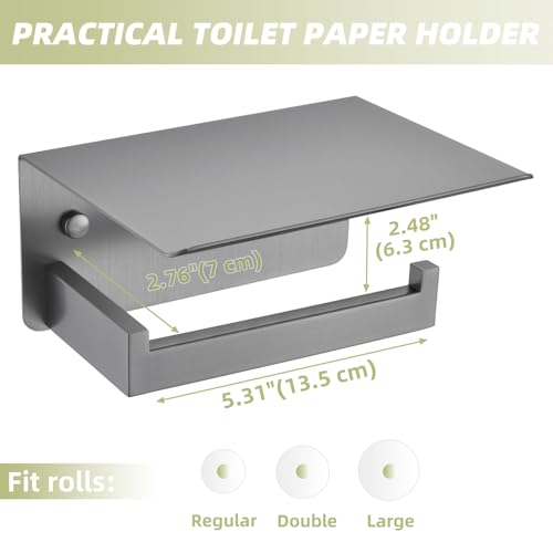 APLusee Toilet Paper Holder with Phone Shelf Gunmetal Gray, 304 Stainless Steel Rustproof Wall Mounted Heavy-Duty, Space-Saving for Modern Bathrooms - color: Gun Gray, size: Single Rod