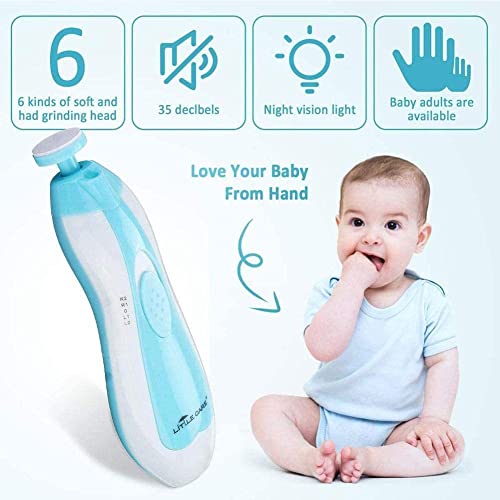 Qunlions life Electric Nail File Drill for Baby No Sharp Claws Hurt, 6 in 1 Safety Cutter Trimmer Clipper for Toes and Fingers (Blue) - color: Blue