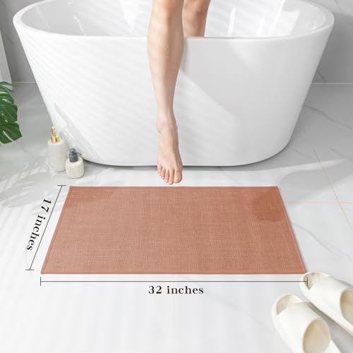 chakme Bathroom Rugs Mat 32x17, Ultra Thin Non Slip Bath Mat Quick Dry Absorbent Bath Mat for Bathroom Floor, (Dark Pink, 32"x17") - color: Dark Pink, size: 1'5" x 2'8" (Rectangular)