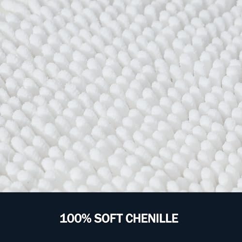LINLA 3 Pieces Bathroom Rug Set, Absorbent Non Slip Chenille Bath mat, Thick Plush Chenille Carpet Mats Set,Washable Dry Quickly with U-Shaped Toilet Mat for Tub, Shower（White） - color: White
