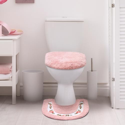 Drydiet 4 Pcs Bathroom Rugs Sets with Toilet Lid Cover Rose Flowers Bathroom Rugs Set Coquette Room Decor Floral Bath Mat U Shaped Toilet Rug Non Slip Absorbent Floral Bath Carpet