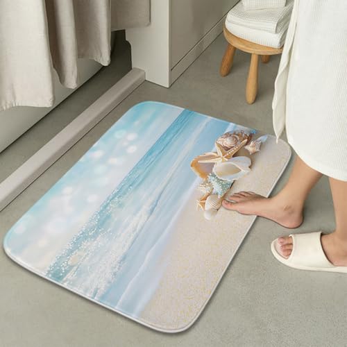 Beach Modern Coastal Ocean Bath Rugs Non Slip Shower Mat for Bathroom Decor Sets Door Rug with Rubber Backing Absorbent Kitchen Floor Carpet 20 x 31 inches Blue Blue and White - color: Multi Color 17, size: 2'7" x 1'8" (Rectangular)