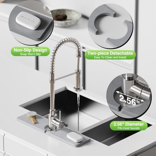 15.8" x 4" Stone Faucet Mat for Kitchen Sink, Quick Drying Diatomite Sink Tray, Faucet Sink Splash Guard for Prevents Moisture Buildup (Light Gray) - color: Light Gray, size: 15.8" x 4"