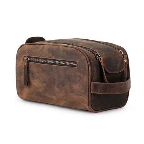 KomalC Travel Toiletry Bag – Premium Leather Dopp Kit for Men & Women with Water-Resistant Lining & Spacious Zippered Organizer - style: 1 Zip Classic