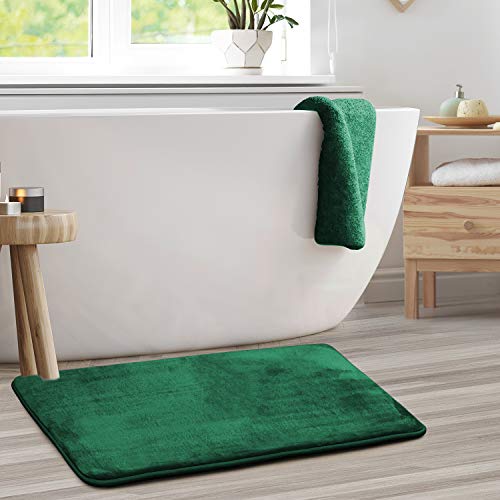 Clara Clark Bathroom Rugs, Velvet Memory Foam Bath Mat, Non-Slip, Machine Washable Bath Rugs - Dries Quickly, Ultra Soft Plush Bath Mats for Bathroom, 20 x 32, Hunter Green - color: Hunter Green, style: 20 x 32