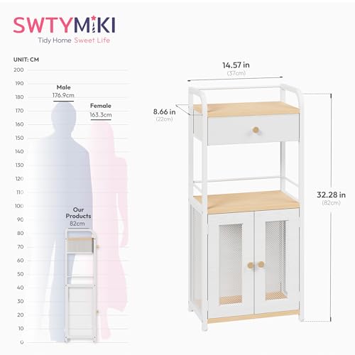 SWTYMIKI 14.57"x32.28" Bathroom Storage Cabinet – Freestanding Storage Cabinet with Doors and Drawer, Bathroom Organizers and Storage for Small Spaces – Ideal for Towels and Toiletries, Natural - color: Natural