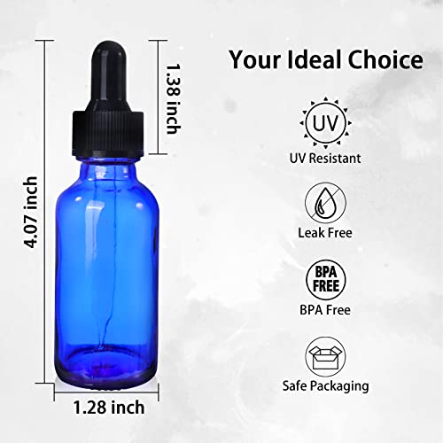 48 Pack 1oz Cobalt Blue Glass Bottles with Glass Eye Droppers for Essential Oils, Perfumes & Lab Chemicals (Brush, Funnels, 2 Extra Droppers, 54 Pieces Labels & 30ml Measuring Cup Included) - color: Cobalt Blue-48pack
