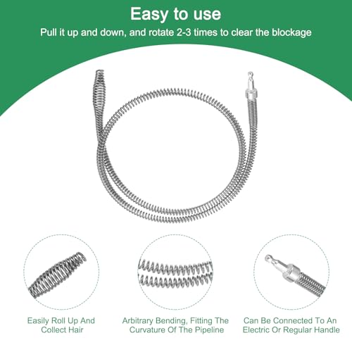uxcell 1 Pcs Drain Clog Remover 39.3 inch 1 M 10mm Thick, Drain Augers Hair Remover Spring Cable with Electric Drill Connector, Plumbing Snake for Kitchen Sink, Bathtub Drain Toilet - size: 39.3 Inch