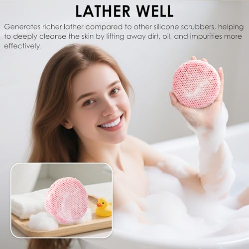 INNERNEED Food-Grade Soft Silicone Body Scrubber Shower Brush Handheld Cleansing Skin Brush, with Exfoliating Net Sponge Case (Pink Brush) - color: (Set5) Pinkcase