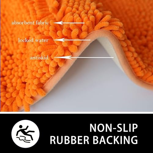 U-Shaped Toilet Rug, Chenille Contour Bathroom Mat, Non-Slip PVC Backing, Machine Washable, 20x20, Orange - color: Orange, size: 1'8" x 1'8" (20"x 20"U)
