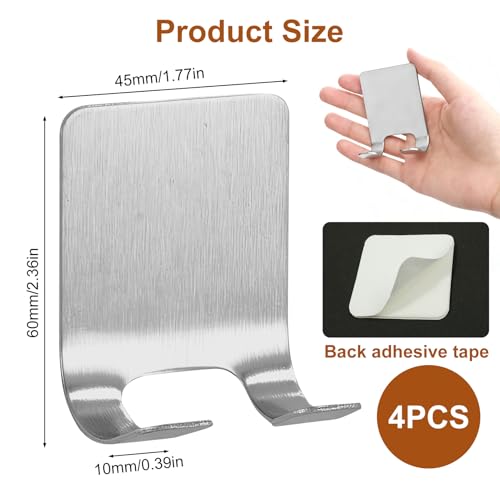 4 Pcs Silver Razor Loofah Holder for Shower Self Adhesive Waterproof Shaver Hooks Waterproof for wall Metal Heavy Duty Utility Storage Hanger Hook Holder for Towels Accessorie Kitchen Bathroom(Silver) - size: Large Silver-4PCS