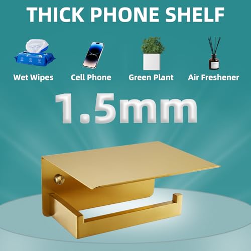 Toilet Paper Holder with Shelf Brushed Dark Gold, APLusee SUS 304 Stainless Steel Modern Bathroom Accessories Tissue Roll Dispenser Storage - color: Brushed Dark Gold, size: Single Rod