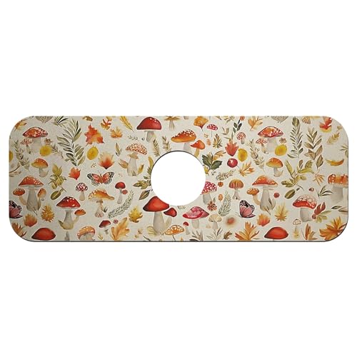 Faucet Fast Absorbent Pad - Mushrooms And Butterflies Drying Pad, Suitable For Kitchen, Bathroom, Island And Other Scenes - color: Mushrooms and butterflies