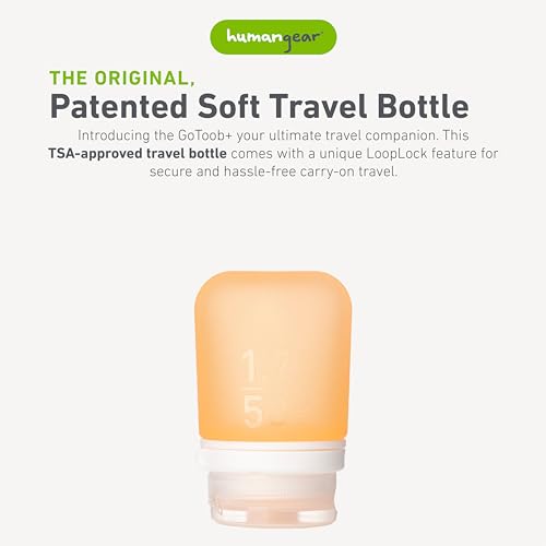 humangear GoToob+ (Small) | Refillable Silicone Travel Bottle | Locking Lid | Food-Safe Material | Orange, Small (1.7 fl.oz; 53ml) - color: Orange, size: 1.7 Ounces