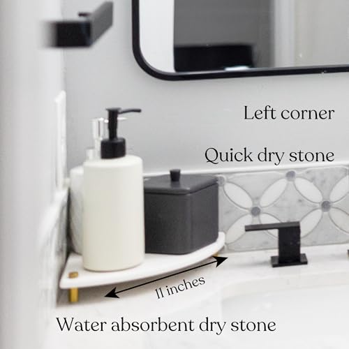 Fast Drying Stone Sink Caddy Made of Diatomaceous Earth | Water Absorbing Stone Tray for Bathroom | Instant Dry Sponge Holder for Kitchen Sink New Longer Size (Marble print on Corner tray) - color: Marble print on Corner tray