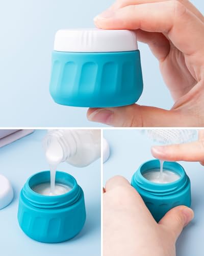 Mrsdry Travel Bottles for Toiletries, 10 Pack, TSA Approved, 3oz/90ml Silicone, Leak Proof, Wide Mouth, Reusable, Travel, Vacation, Plane Trip, Camp - color: Blue, size: 3oz bottle 1oz jar