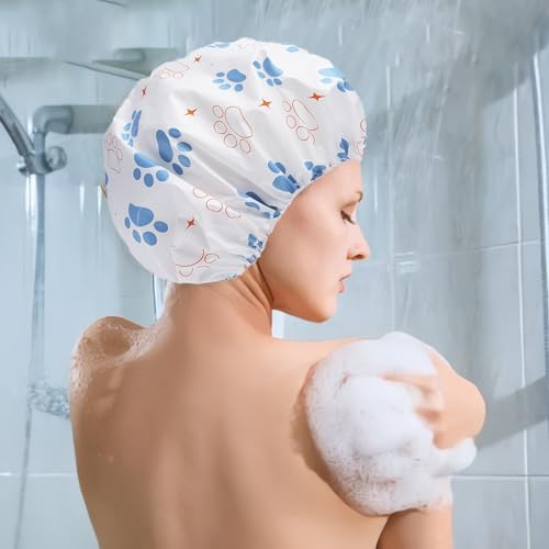 6 PCS Shower Caps for Women, Double Side Waterproof Shower Cap, Reusable Elastic Bath Caps for Shower, EVA Bathing Shower Caps, Bath Hair Caps - Paw - color: Paw
