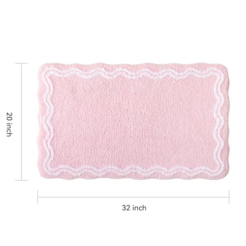 TRUEDAYS Pink Scalloped Bath Mat - Soft Microfiber Bathroom Rug, Non-Slip Cute Mat for Tub & Shower, Aesthetic Decor for Modern Bathrooms,32x20 Inches - color: Pink Scalloped