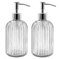 2 Pack Clear Glass Soap Dispenser Bottle with Pump, 14 Oz Refillable Liquid Hand Jar Dispenser for Bathroom, Countertop, Kitchen, Laundry Room - color: Transparent