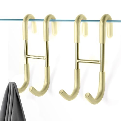 Shower Door Hooks,Towel Hooks for Bathrooms Frameless Glass Door,Heavy Duty SUS 304 Stainless Steel Hook for Towels,Squeegee,Loofah,Shaver,Robe,2 Pack (Gold) - color: Gold