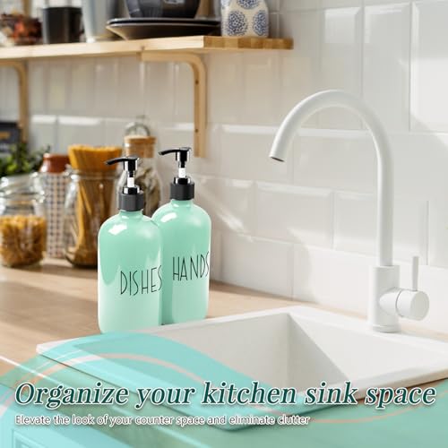 Dish Soap Dispenser for Kitchen - 16 OZ Glass Hand Soap Dispenser Set - Kitchen Bathroom Decor and Accessories (Turquoise Green) - color: Turquoise Green