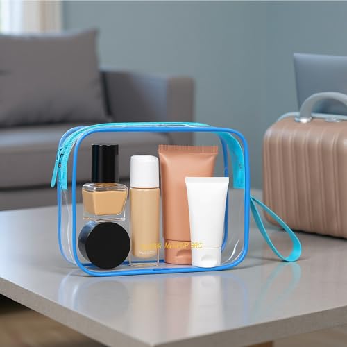 Icramsy Clear Makeup Bag,2 Pack TSA Approved Toiletry Bag Travel Toiletry Bag Hanging Makeup Cosmetic bag for Women Men (Blue) - color: Blue
