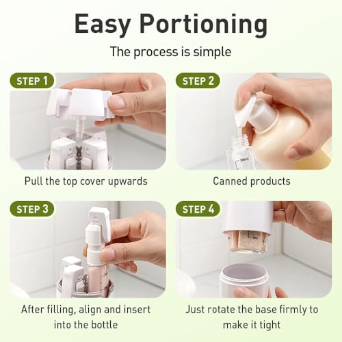 HISKI 4-in-1 Travel Bottles for Toiletries – Portable Shampoo, Conditioner, Lotion, Cream Containers with Labels & Measuring Scale – Leakproof Refillable Travel Bottles (2, White) - color: White